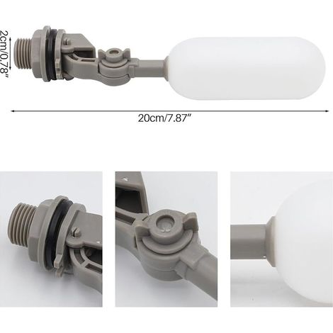 Robinet Flotteur 1/2 Pouce, 4 Robinets Flotteurs, Robinet Flotteur Plastique Auto-Remplissant Avec Bras RéGlable Pour Abreuvoirs à BéTail, Aquariums, Aquaculture (Gris) (1/5)