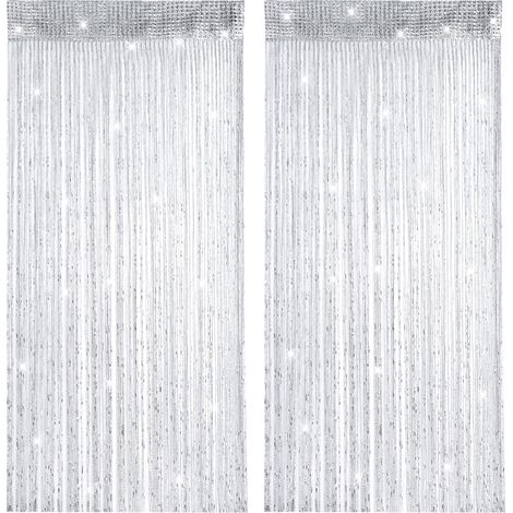 2 Pièces Rideau de Porte à Fils, Rideau Anti Mouches pour Porte Extérieur  Rideaux Fils Paillette, Rideaux Fils, Lavable, pour Maison, Patio, Chambre à Coucher, Mariage, Restaurant(Gris, 100 x 200cm) (1/5)