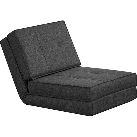 Chauffeuse - Matelas d'appoint Pliant - Fauteuil Convertible - Inclinaison Dossier réglable 5 Positions - Tissu Polyester Aspect Lin Gris (1/5)