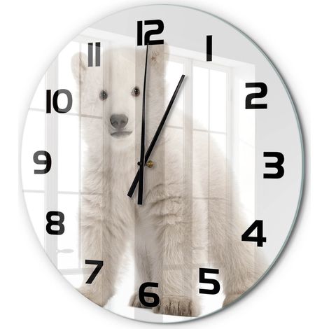 Horloge Murale Ronde Tendance Verre Trempé Silencieuse Déco Salon Maison Ours polaire fi 60 cm (1/5)
