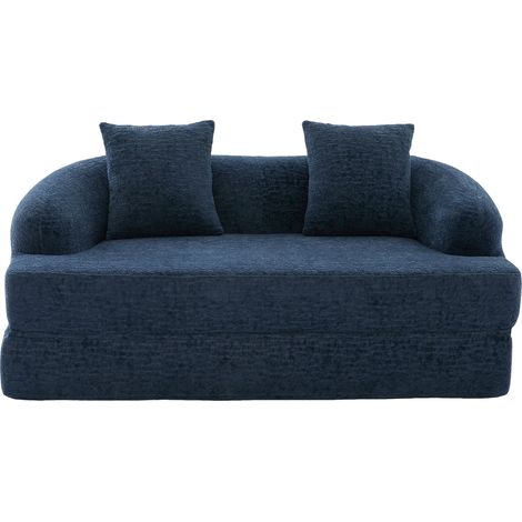 Divano letto 2 in 1 per 2 persone, ciniglia blu navy, con 2 cuscini (1/5)
