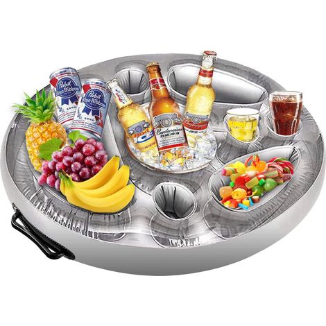 Flottant Bar pour Piscine, 8 Trous Plateau Apero Piscine, Bar Flottant Piscine, Bar Flottant Spa Convient pour Natation en Plein Air Plage Spa Fête (Gris) (1/5)