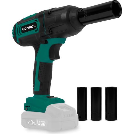 VONROC Llave de impacto sin cable 20V - 4 posiciones: 100/200/300/400Nm - Incl. 4 llaves de vaso - adecuada para cambiar neumáticos (de coche) - Excl. batería y cargador