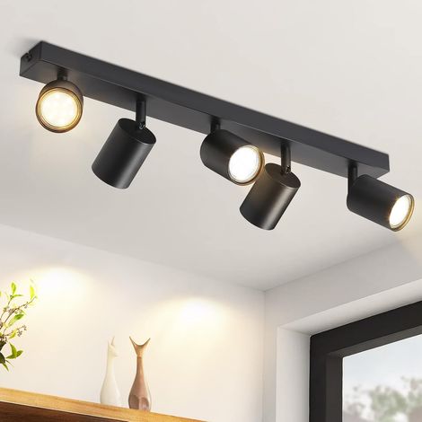 GBLY LED Deckenleuchte Schwarz Deckenstrahler: GU10 Deckenlampe Spots 5 Flammig 330°Schwenkbar Deckenspots Modern Flurlampe Industrial Wandstrahler für Wohnzimmer Schlafzimmer Küche Ohne Leuchtmittel