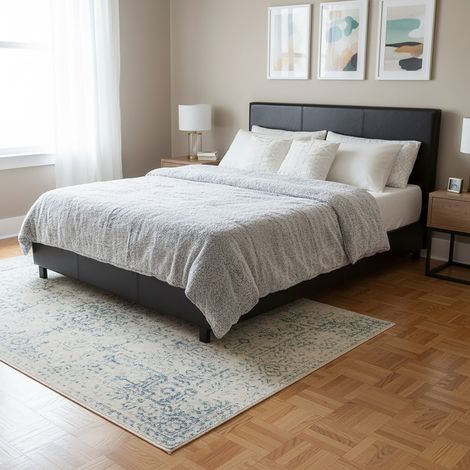 Lit ATLANTA 140x190 cm + 1 sommier + 1 matelas IRIS / Noir/ 208x154x89