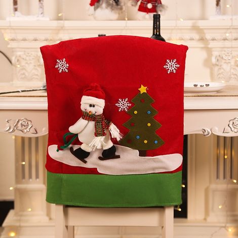 Housse de chaise de Noël, nappe et chaise à motif dessin animé, décoration de table pour fête, housse de chaise bonhomme de neige - 1 (1/5)