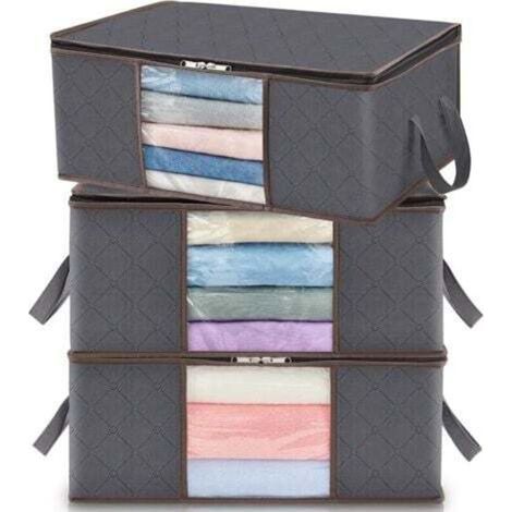 Boîte de Rangement sous lit Pliable, Housse Rangement Couette Organisateur de Placard, Fenêtre Transparente en Tissu Solide pour Les Vêtements, Gris (1/4)