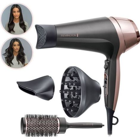 Remington D5706 Coffret Coiffure, Seche-Cheveux Ionique Curl Confidence 2200W, Brosse 45mm, Grille Ceramique, Leger, Silencieux