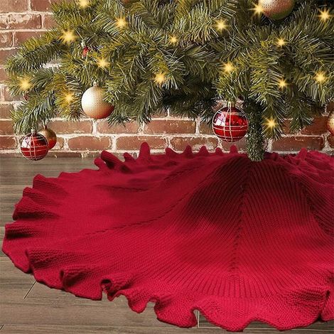 Jupe de sapin de Noël avec bords repliés et tapis de sol pour le Nouvel An, décoration de fête122cm (1/5)