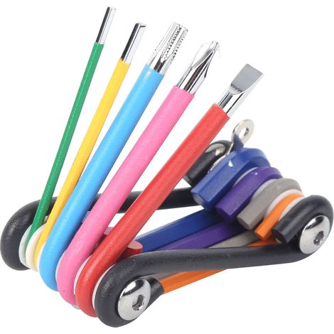 Kit d'outils de réparation multifonctions 9 en 1 pour vélos : clé hexagonale fendue, clé en croix et clé étoile (9 pièces) (1/5)