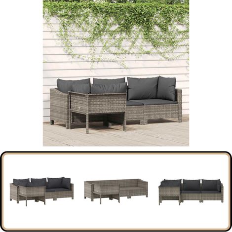 4-tlg. Garten-Lounge-Set mit Kissen Grau Poly Rattan - Garten Lounge Set - Rattan Möbel - Outdoor Möbel - Gartenmöbel - Loungemöbel