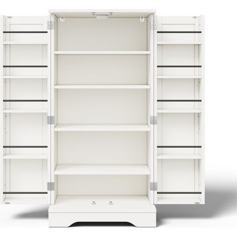 Armoire de rangement 2 portes en MDF 120x60x40 cm avec éclairage LED capteur, étagères réglables, coloris blanc (1/5)