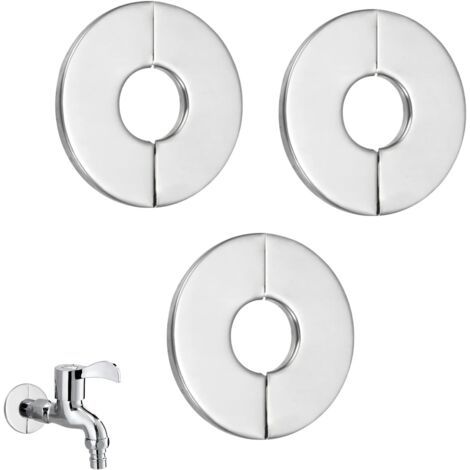 QORVA-Lot de 3 cache-trous de valve autocollants en acierinoxydable，pour tuyau de rosace mitigeur douche，cache tuyau，cache trou mur ect.