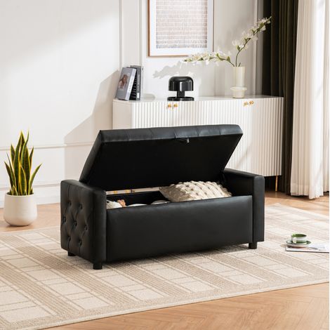 Banc ottomane avec rangement 122 x 45 x 47 cm, PU noir, charge 150 kg DESVIAE (1/5)