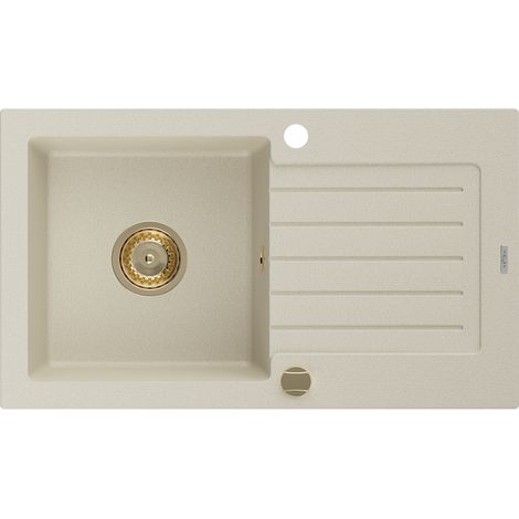 Mexen Pablo évier en granit à 1 cuve avec égouttoir 752 x 436 mm, Beige, siphon Or - 6510751010-69-G (1/5)