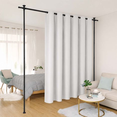 Relaxdays screen frame, HxW 70–177 x 122–305 cm, no drilling, living room & bedroom, adjustable room divider, black (1/5)