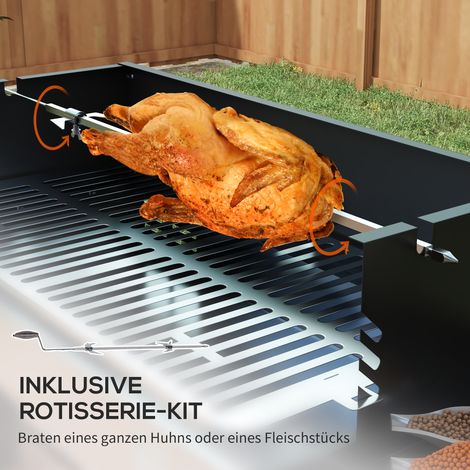 Barbecue à charbon, grille ajustable, 1 tournebroche, 118 x 32 x 90 cm, noir et argent (1/4)