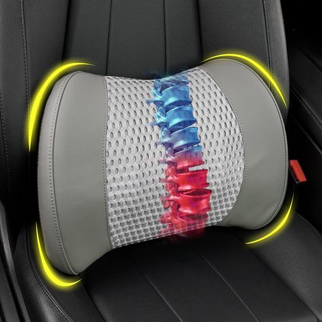 Memory Foam Lumbar Support Cushion Relieves Lower Back Pain for Car, Office Chair, and Wheelchair Use, 4D Mesh Cover, Gray (1/5)
