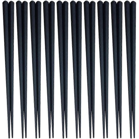 10 paires de baguettes japonaises hexagonales antidérapantes et réutilisables-22.3X0.7X0.7CM-Black (1/4)