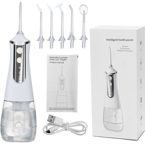 Hydropulseur électrique 300 ml – 3 vitesses – Nettoyage buccal et détartrage – Rechargeable USB – Étanche et silencieux – (1/5)