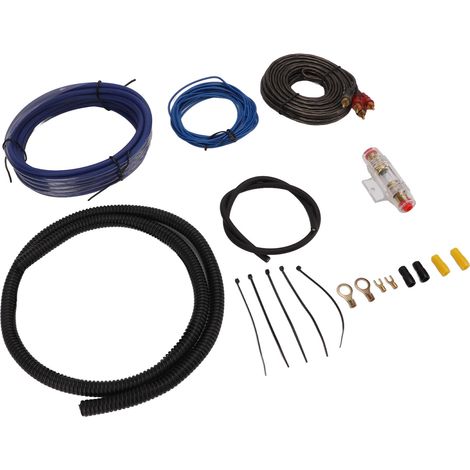 Jeu de câbles d'alimentation pour amplificateur de voiture, avec fil de terre Audio, tuyau à soufflet pour haut-parleur et caisson de basses (1/5)