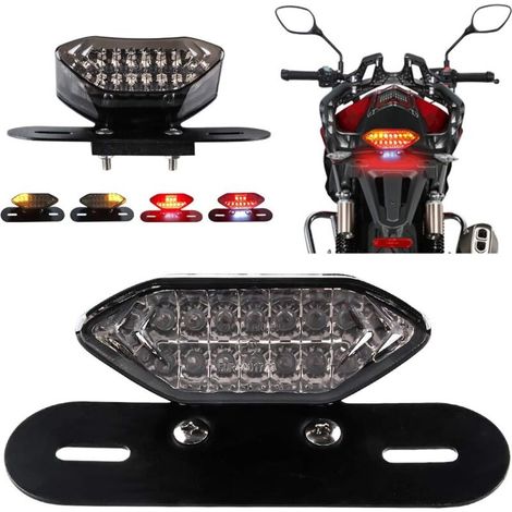 LED-Rücklichter für Motorräder, integrierte Brems- und Blinkerlichter, 5 W, 20 LEDs, Kontrollleuchte, Stufenbremse, Blinker, Kennzeichenhalter (schwarze Linse)