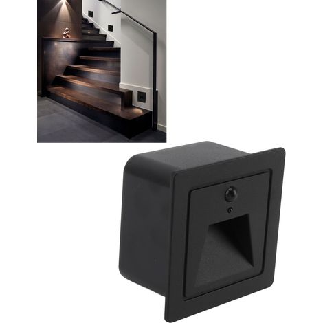 Éclairage d'escalier LED 3W avec détecteur de mouvement, encastré pour intérieur et extérieur, étanche IP65, convient aux couloirs, dressings et chambres. (1/5)