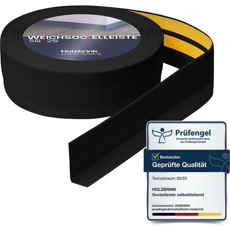 HOLZBRINK Weichsockelleiste selbstklebend PVC 50x20mm, 20 m  Winkelleiste für Küchenarbeitsplatte, Bodenbelag  Eckleiste selbstklebend  Farbe: Schwarz
