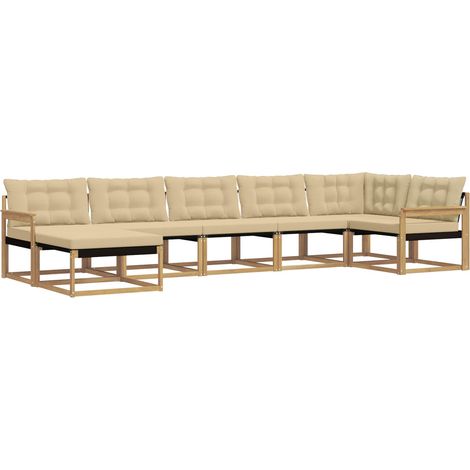 Outdoor Sofa Set 7 pcs White and Beige Solid Acacia Wood vidaXL (1/5)