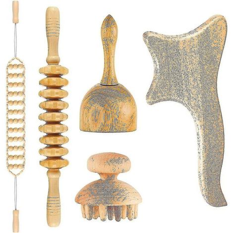Kit de massage Maderoterapia 5 en 1, outil de massage en bois, ensemble de massage anti-cellulite(,) (1/2)