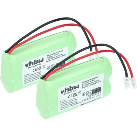 vhbw 2x Akkupack aus 2x AA Mignon für diverse Geräte (2000mAh, 2,4V, NiMH)