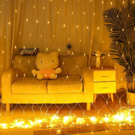 × 3 m verbindbare wasserdichte Lichternetz-Hängelichterkette, blinkende Dekorationslichterkette für Gartenbüsche, Warmweiß, 192 LEDs, 8 Funktionen mit Stecker auf der Rückseite (1/4)