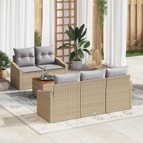 Gartensofa-set 6 pcs Beige und Hellgrau Poly-Rattan