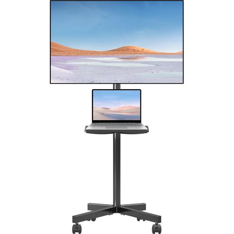 Support TV Mobile sur roulettes, Meuble TV sur roulettes pour Téléviseurs 21 à 60 Pouces avec Étagère, Support Télévision sur Pied Réglable en Hauteur et Pivotant, Charge Max 35 kg, VESA 400x400 mm (1/5)