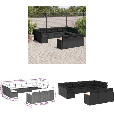 13-tlg. Garten-Sofagarnitur mit Kissen Schwarz Poly Rattan - Gartenmöbel - Outdoor Möbel - Rattan Sofa - Lounge Set - Esstischgarnitur - Home & Living (1/3)