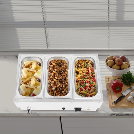 Chauffe Plat Électrique Bain Marie à 3 Casseroles Température Réglable avec Couvercles Chafing Dish Buffet,pour la Maison, Cafétéria, Fête d'anniversaire, Restaurant, Fête