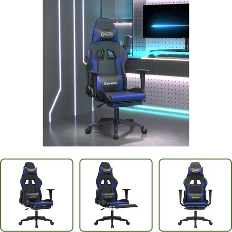 vidaXL Gamingstuhl mit Massage - Gaming-Stuhl mit Massage & Fußstütze Schwarz & Blau Kunstleder (1/5)