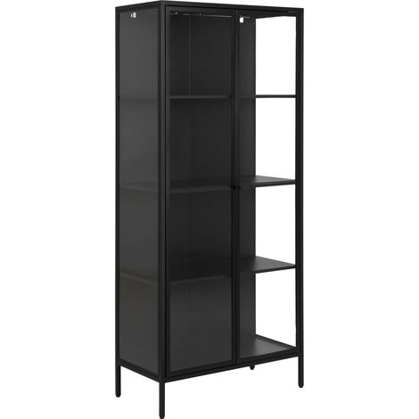 Vitrine 2 portes 80x40x180 cm en verre et métal noir - BAKOS (1/5)