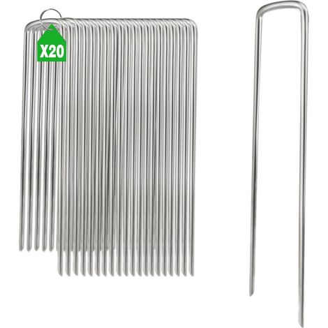 20 Pièces Piquet Ancrage en Acier Galvanisé 150 mm x 25 mm, Ø 4mm Sardines de Fixation, Agrafe Toile de Paillage Agrafe Geotextile Qiquets de Jardin pour Toiles de Paillages, Grillage (1/5)