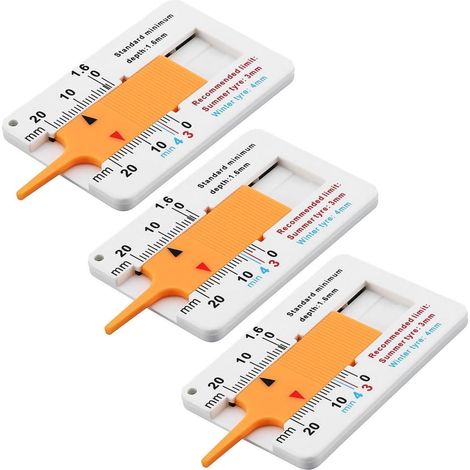 Reifenprofiltiefenmesser 3er Set 0-20mm Kunststoff für Auto Motorrad SUV Van LKW Gelb (1/5)