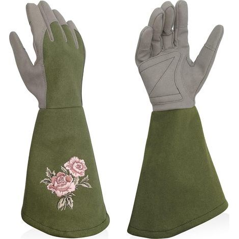 Gants de jardinage pour femmes - gants de travail longs en cuir synthétique avec protection intégrale contre les épines et résistance à la perforation, idéaux pour le jardinage. (1/5)