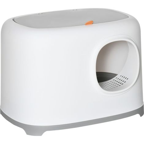 Bac à litière pour chat maison de toilette fermée avec couvercle et pelle, Plastique (PP), 55L x 40l x 39H cm, blanc (1/5)