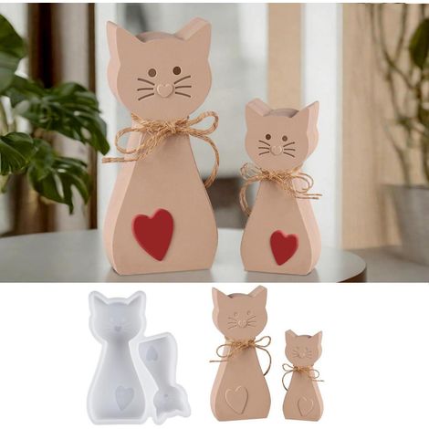 2x Silikonform Katze für Gips & Epoxidharz, detaillierte Gießform