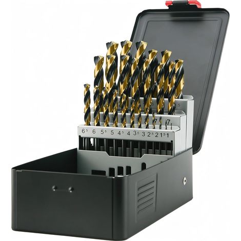 Jeux de forets, 25 pièces forets M2 Turbo HSS-G pour métal avec queue triangulaire, pointe auto-centreuse à 135° pour métal, acier inoxydable, cuivre (1,0-13 mm) par pas de 0,5 mm (1/5)