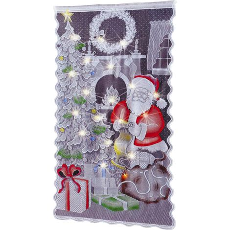 Rideaux de Noël en dentelle avec lumière LED et motif Père Noël, semi-occultants, pour salon et chambre à coucher, décoration intérieure (1/5)