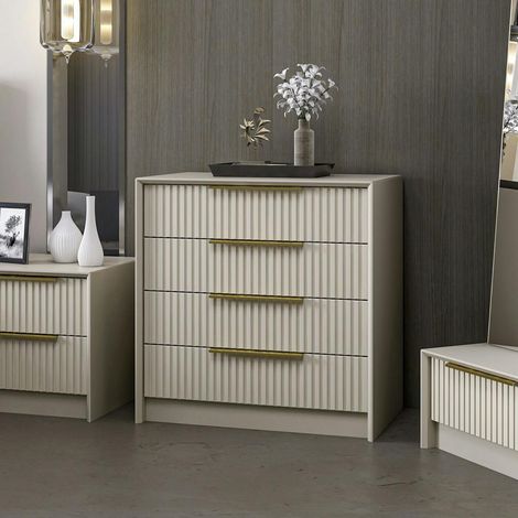 Commode moderne 4 tiroirs beige, façade rainurée BYRON (1/5)