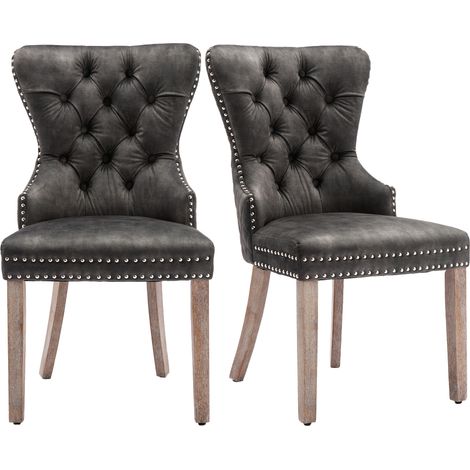 Lot 2 chaises grises multi-usage - Coussins - Pieds bois massif - Velours - Pour salon, cuisine, chambre - Design innovant (1/5)