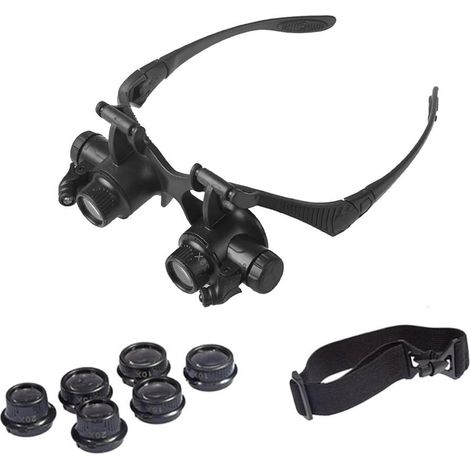 MINKUROW Diadema Gafas Reloj Reparación Relojero Lupa Lupa Joyero Juego De Herramientas De Lupa Con Lámpara Luz Led 10x 15x 20x 25x (1/5)