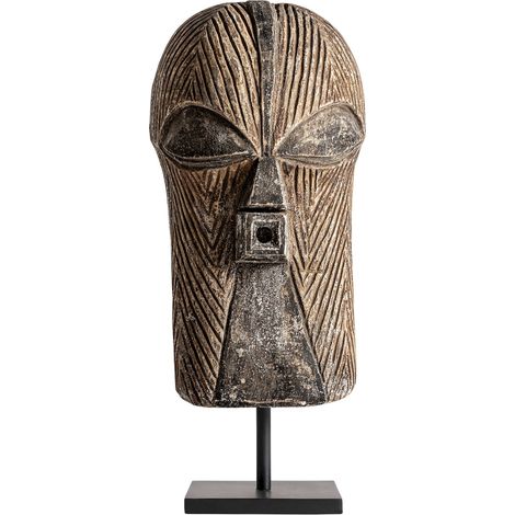Figure ethnique en bois sur socle noir - marron vieilli et noir (1/3)