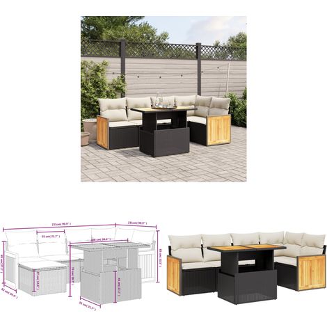 6-tlg. Garten-Sofagarnitur mit Kissen Schwarz Poly Rattan - Gartensorte - Gartenmöbel Set - PE-Rattan Möbel - Outdoor Lounge - Terrassenmöbel - Home & Living (1/3)